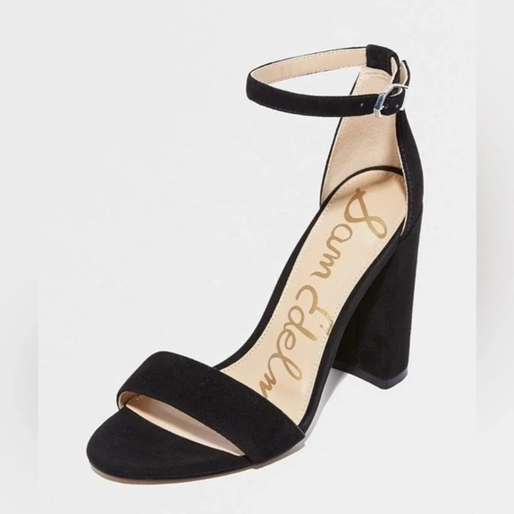 Sam Edelman Yaro Black Suede Block Heel Sandals Womens Size 8M Open Toe Strappy